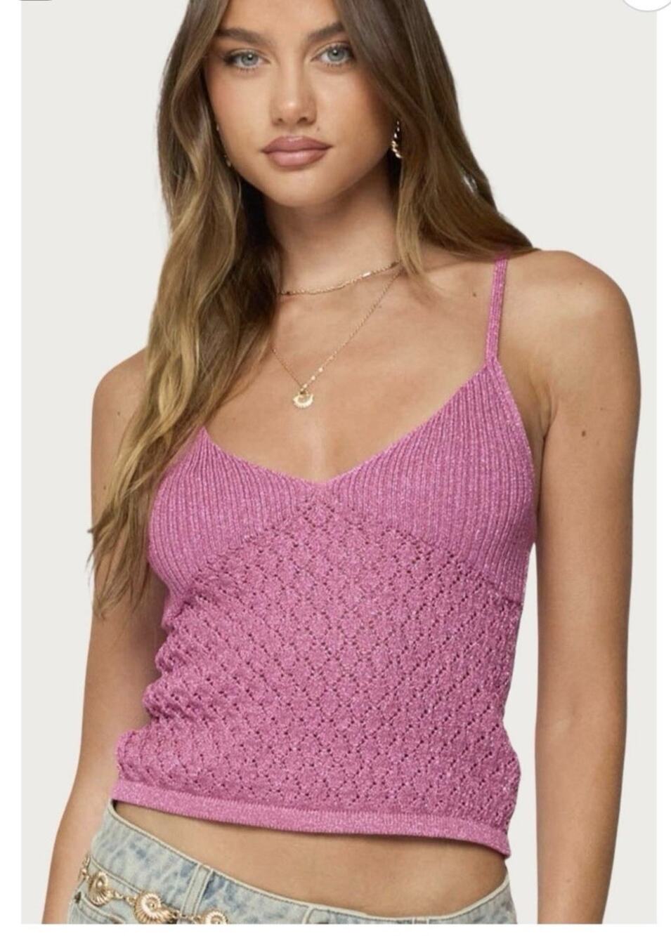 NEW Edikted Purple Frankey Sparkly Textured Knit Tank Top Womens XL metallic
